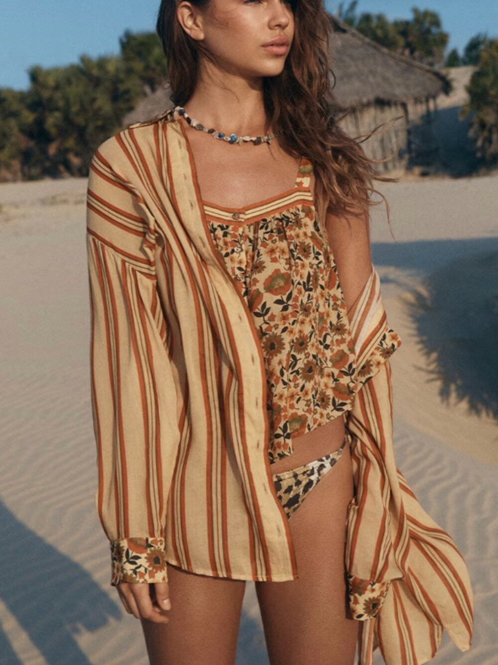 Spell & The Gypsy Impala Lily Shirt Dress Gold Small Boho EUC